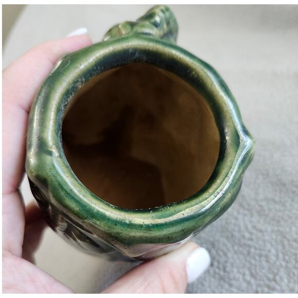 Vintage Pottery Glazed Green Bamboo Elephant Planter Jar - Picture 5 of 11